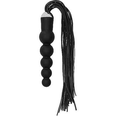 Ouch – Siliconen Dildo Flogger Zweep met Anal Beads Handvat voor Extra Stimulatie – Zwart