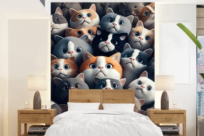 Behang - Fotobehang Kat - Dieren - Poes - Grijs - Patronen - Kind - Breedte 165 cm x hoogte 220 cm