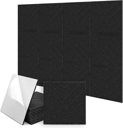 Zelfklevende akoestische panelen, 12 stuks, 30 x 30 x 0,9 cm, geluidsisolatie voor kantoor, studio en thuis, verbeter de akoestiek en demp geluid (donkergrijs)