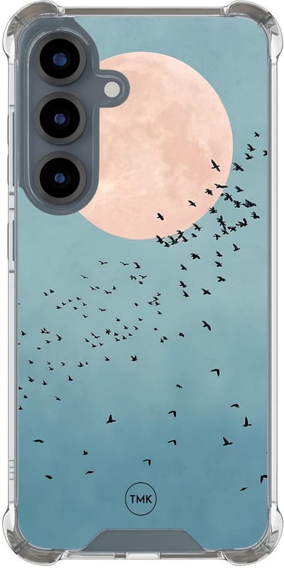 Shockproof hoesje geschikt voor Samsung Galaxy S25 - Moon birds - Schokbestendig - Verhoogde randen - TPU case - Extra Sterke Back Cover - Print - Transparant, Blauw