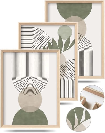 Abstracte Muurkunst - Wanddecoratie Set - Woonkamer Decoratie - Drie Delig Ontwerp - 30x40cm - Saliegroen