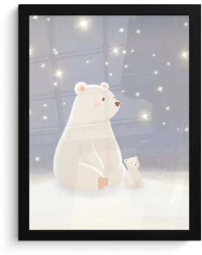 Poster in lijst - Fotolijst 30x40 cm - Posters - Ijsbeer - Sneeuw - Sterren - Blauw - Posterlijst zwart - Decoratie - Wanddecoratie woonkamer - Muurdecoratie slaapkamer