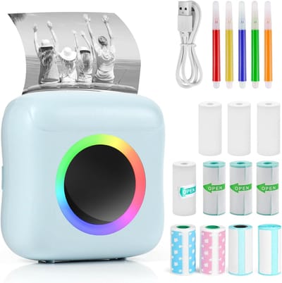 TIM® Mini Printer – Mini Printer voor Mobiel - Pocket Printer – Foto Printer Draadloos – Mobiele Fotoprinter - Blauw - 3cm x 8cm x 8cm
