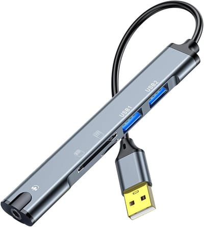 5 in 1 USB-C Hub Adapter met 2x USB 2.0, SD/TF Kaartlezer en 3.5mm Audio Jack