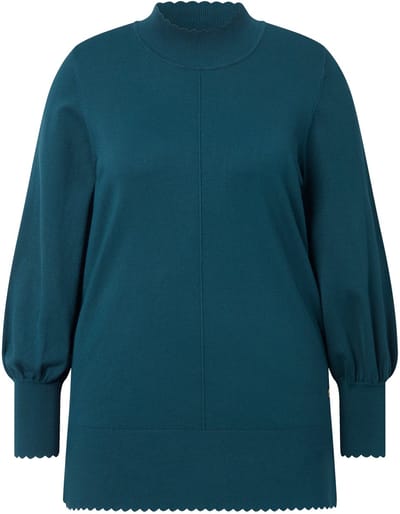 Ulla Popken - Dames - Trui schelpzoom opstaande kraag lange mouwen - Diepgroen - Maat 42+