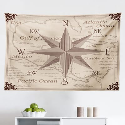 New Bed Kompas Centraal-Amerika Kaart Wandkleed, Stoffen Muurdecoratie, 230 cm 140 cm