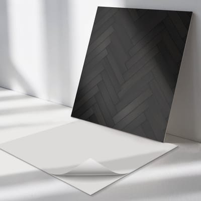 Wallfluent Vinyl Tegels - Visgraat Parketpatroon Zelfklevende Vinyl Tegels - 30 cm x 30 cm - Zwart Vinyl Tegels - Verpakking van 9 stuks - Vierkant PVC Tegels - Texturen Plaktegels - Vinyl Wandtegels - Plaktegels Keuken en Badkamer