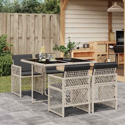 vidaXL - 5-delige - Tuinset - met - kussens - poly - rattan - lichtgrijs