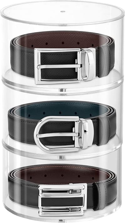 3-Laats Belt Organiser – Doorzichtig Ronde Opslag Kast Riem Houder met Magnetische Deksels - Stapelbare Plastic Organizers - Duurzaam Acryl Kast voor Riemen, Sieraden, Horloges & Makeup