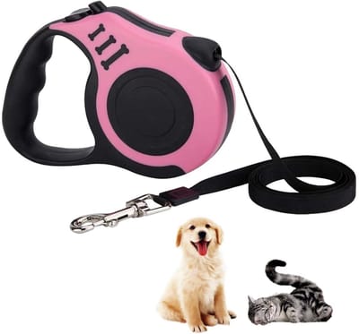 Dailygoods - Hondenriem, intrekbare hondenriem, uittrekbare hondenriem, voor kleine, middelgrote en grote honden, roze, 5 m