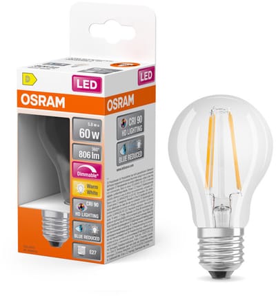 Osram LED Superstar E27 Peer Filament Helder 5.8W 806lm - 927 Zeer Warm Wit | Beste Kleurweergave - Dimbaar - Vervangt 60W