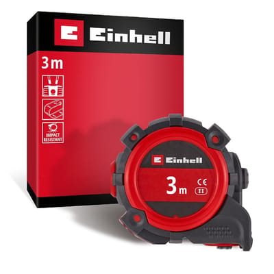 Einhell 3m meetlint (automatisch vergrendelingssysteem, nylon coating, magnetische punt, stalen meetlint, schokbestendige behuizing, riemclip, meetnauwkeurigheidsklasse II)