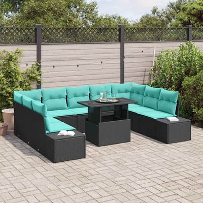 vidaXL - Tuinbank - Set - 10 - st - Zwart - en - Blauw - poly - rattan