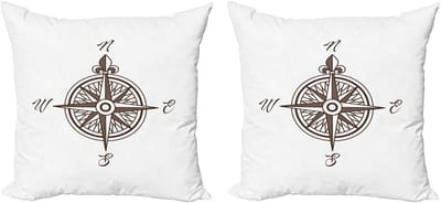 ABAKUHAUS maritieme sierkussens, set van 2, eenvoudige retro kompasroos, modern accent, dubbelzijdige digitale print, 40x40 cm, taupe wit