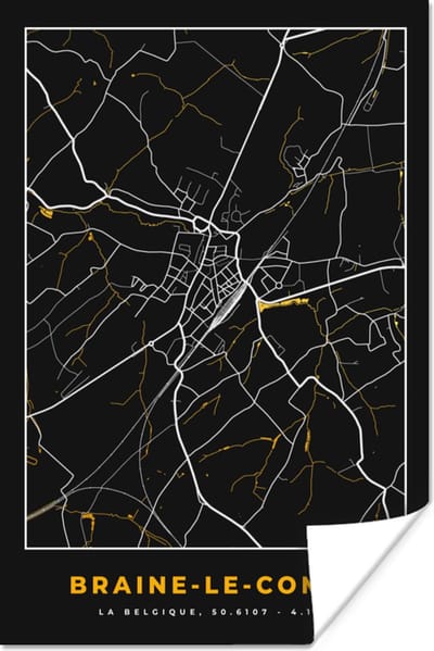 Poster Plattegrond - Kaart - Goud - Braine-le-Comte - Stadskaart - 120x180 cm XXL
