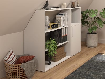 Vente-unique Kast onder schuin dak 1 deur, 2 planken en 1 nis - Wit - ADEZIO L 139.4 cm x H 110 cm x D 50 cm