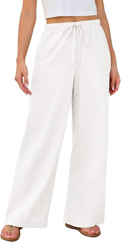 Linnen broek voor dames, verstelbaar trekkoord, zomerbroek, met zakken, zomerbroek, casual, hoge elastische taille
