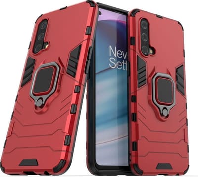 MobyDefend Hoesje - Geschikt voor OnePlus Nord CE - Dubbelgelaagde Pantsercase Met Standaard - Rood
