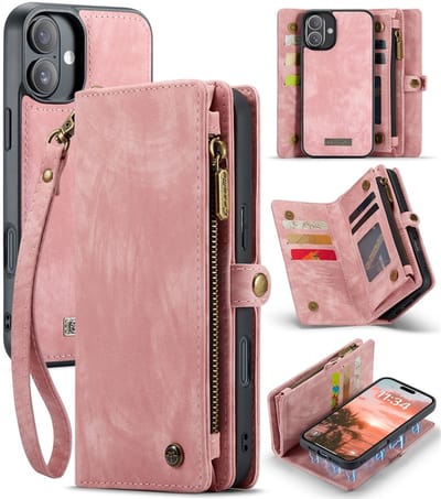 CaseMe Hoesje - Geschikt voor iPhone 16 Hoesje - CaseMe 008 2-in-1 Book Case & Back Cover met Portemonnee - Roze