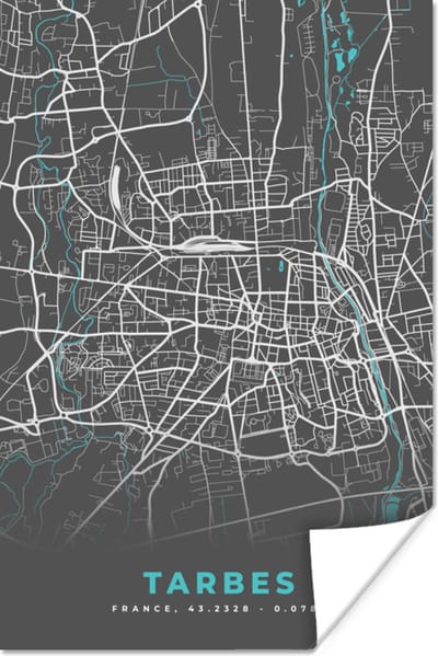 Poster Tarbes - Frankrijk - Plattegrond - Kaart - Stadskaart - 120x180 cm XXL