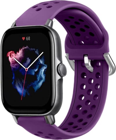 Siliconen sport bandje met gaatjes - Geschikt voor Xiaomi Amazfit Bip / Bip Lite / Bip S / Bip U / Bip U Pro / Amazfit GTS / GTS 2 / GTS 3 / GTS 4 - Mini bandje - Sport bandje - Paars