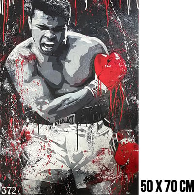 Allernieuwste.nl® Canvas Schilderij Bokser Muhammad Ali Zwart-Wit-Rood – 50 x 70 cm Bokser Portret Sport Wanddecoratie – Muurdecoratie – Wanddecoratie