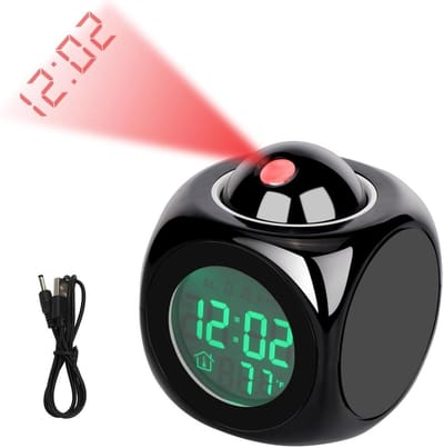 Digitale wekker - Projectiewekker - Met plafondtijdweergave - Spraakaankondiging - Temperatuurweergave - Met LED-nachtlampje en luidspreker -Op batterijen - met timerfunctie - Zacht, niet-verblindend licht - Geschikt- voor kinderen en volwassenen
