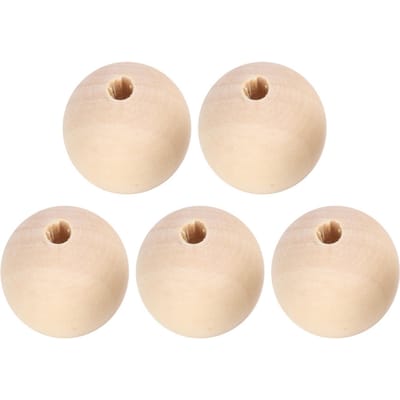 Lot de 5 perles rondes en bois naturel pour collier, accessoires faits à la main, 22 mm/25 mm/30 mm(Couleur naturelle 30 mm beige
