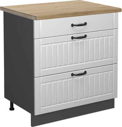 Vicco Fame-Line Keukenonderkast – 80 cm met 3 laden, WB Eik Wit Landhuis
