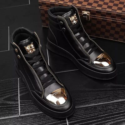 Hoge Casual Schoenen Heren Sneakers Mode Skateboard Schoenen Luipaard Platform Schoen Sport Trainingsschoenen Heren Enkellaarsjes 39 zwart