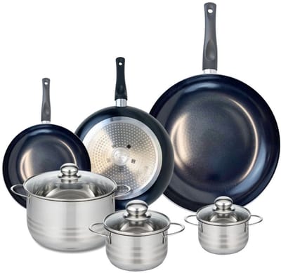 Set van 3 Kookpannen 20, 24 en 32 cm en 3 braadpannen 12, 14 en 20 cm Elo Prima Brillant
