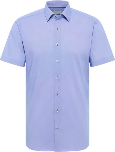 ETERNA slim fit overhemd korte mouw - structuur - middenblauw - Strijkvrij - Boordmaat: 38 (EU maat: S)