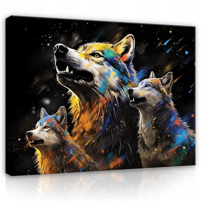WALLARENA - Canvas schilderij - 100x70 cm - abstracte wolf schilderij voor slaapkamer en woonkamer