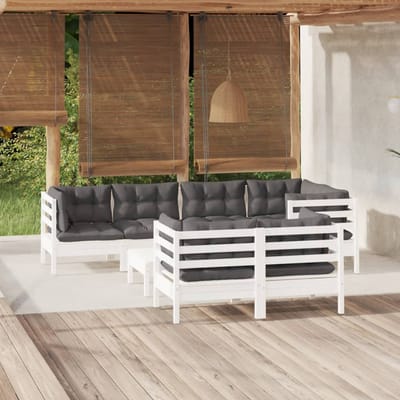 vidaXL - 8-delige - Loungeset - met - kussens - massief - grenenhout - wit