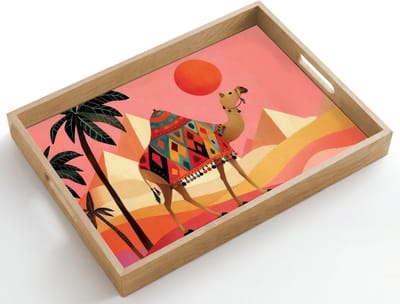 Dienblad hout 50x35 cm - Schootdienblad - Kameel - Pyramides - Rode zon - Borrelplank rechthoek - Plateau dienbladen