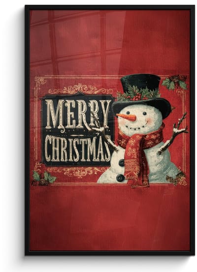 Poster in lijst - Fotolijst 80x120 cm - Posters - Klassiek - Kerstgroet - Sneeuwpop - Rood - Posterlijst zwart - Decoratie - Wanddecoratie woonkamer - Muurdecoratie slaapkamer - Kerstversiering - Kerstdecoratie voor binnen - Kerstmis