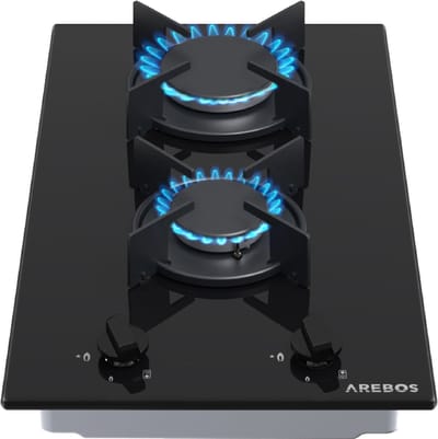 AREBOS Gaskookplaat 2 pits | glaskeramisch | incl. pannenrek & ontstekings zekering | Autarkic | Geschikt voor aardgas of propaangas | Gasfornuis Gaskookplaat