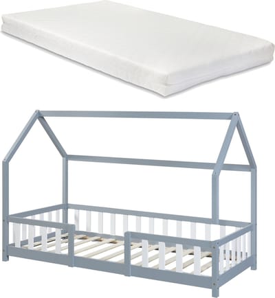 Kinderbed Sisimiut met matras 90x200 cm lichtgrijs en wit