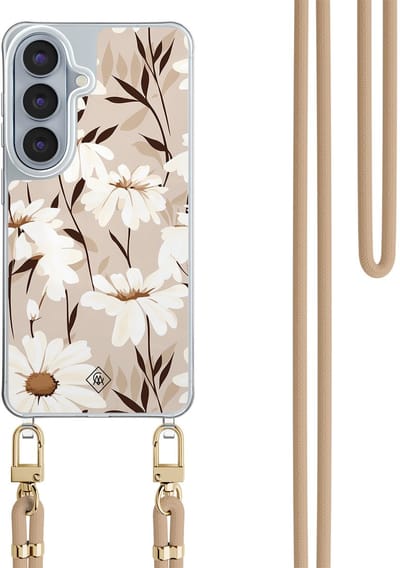 Casimoda® hoesje met beige koord - Geschikt voor Samsung S26 - In Bloom - Afneembaar koord - TPU/polycarbonaat - Bruin/beige
