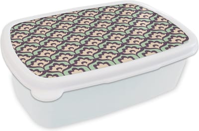 Broodtrommel Wit - Lunchbox Patroon - Retro - Bloemen - Brooddoos 18x12x6 cm - Brood lunch box - Broodtrommels voor kinderen en volwassenen