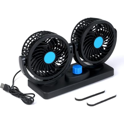 12V USB-ventilator met dubbele kop 360 graden draaiende bureauventilator 6,5W Krachtige luchtcirculatorventilator met 2 snelheden black