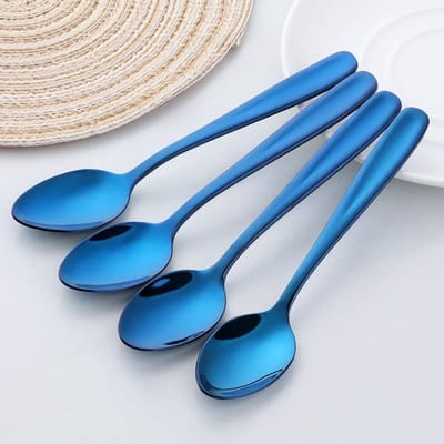 Theelepel 12 stuks roestvrijstalen koffielepels 13,5 cm kleine lepels espressolpel dessertlepel mini theelepels metalen mokkalpel (blauw)
