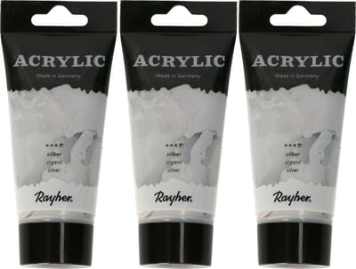 Rayher hobby Acrylverf op waterbasis - 3x - zilver - 75 ml - Schilderen/knutselen - Voor kinderen en volwassenen
