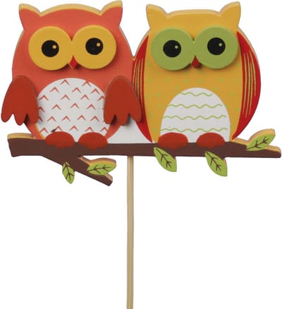Othmar Decorations Kerststukje decoratie stekers - 6x st - uilen - 8,5 cm - hout - instekers