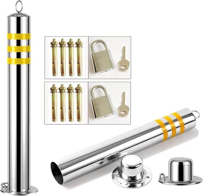 Parkeerpalen Set - Veiligheidspalen Oprit - Toegang Controle - Verwijderbaar RVS - 80cm Hoog 76mm - Zilverkleurig