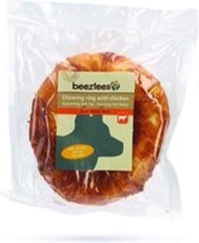 Beeztees kauwring rund met kip 12.5 cm - glutenvrij - geen toegevoegde kleur en smaakstoffen - tandverzorgend .
