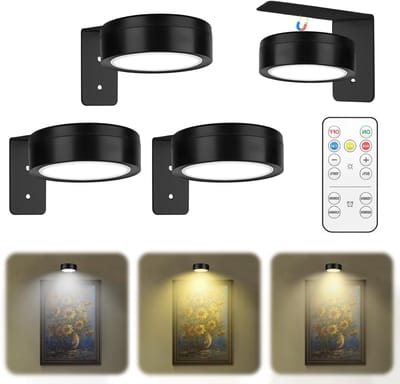 Set van 3 Dimbare Magnetische Fotolampen - Draadloze LED Wandlampen voor Kunst en Foto's met Afstandsbediening en 3 Verlichtingsmodi