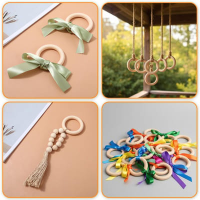 Houten ringen om te knutselen, houten ring, natuurlijk houten ringen, houten ringen om te knutselen, macramé voor hangers, doe-het-zelf sieraden maken, accessoires, natuurlijk houten banden