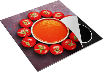 Chefcare Inductie Beschermer Tomatensoep met Tomaten eromheen - 78x78 cm - Afdekplaat Inductie - Kookplaat Beschermer - Inductie Mat