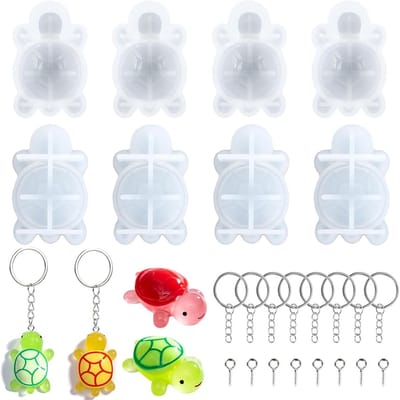 8 Stuks Siliconen Mallen Schildpad, 3D Epoxy Hars Vormen voor DIY, Inclusief Sleutelhangers en Haakjes